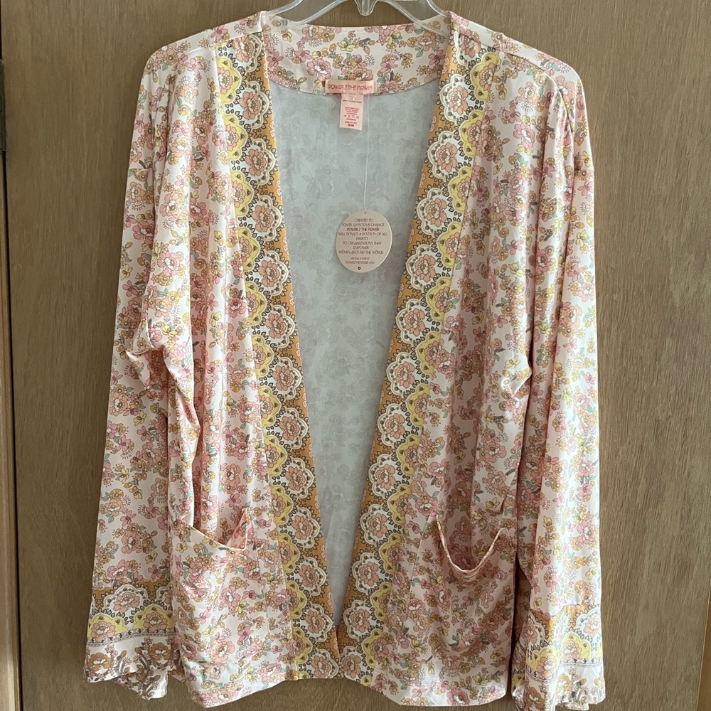 Bohemian Earthy Pastel Floral Kimono, Cardigan, Swim Cover Up, Robe NWT
